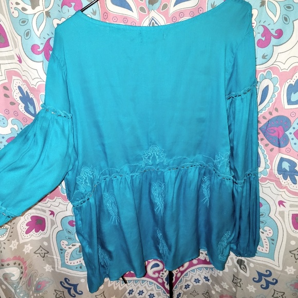 Lane Bryant 14 16 1X Aqua Embroidered Peasant Top NEW NWT Boho Shirt Blouse - Picture 8 of 8